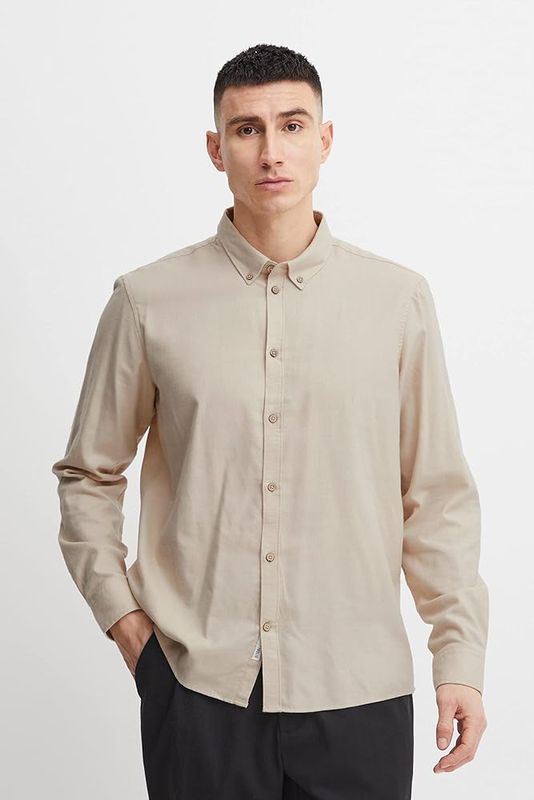 Men’s Classic Beige Button-Up Shirt – Long Sleeve, Casual Fit