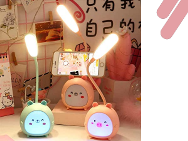 Rehenbsem Cute Bunny Desk Lamp, Portable LED Desk Lamps with Night Light,Rabbit Foldable USB Rechargeable Reading Light for Children Boys Girls Study'