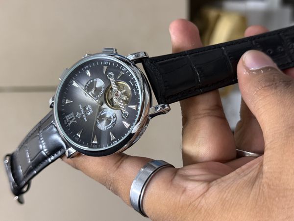 PATEK AUTO BELT SILVER CASE BLACK BELT GREY DIAL