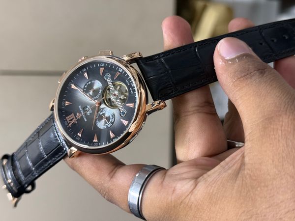PATEK AUTO BELT ROSE GOLD CASE BLACK BELT GREY DIAL