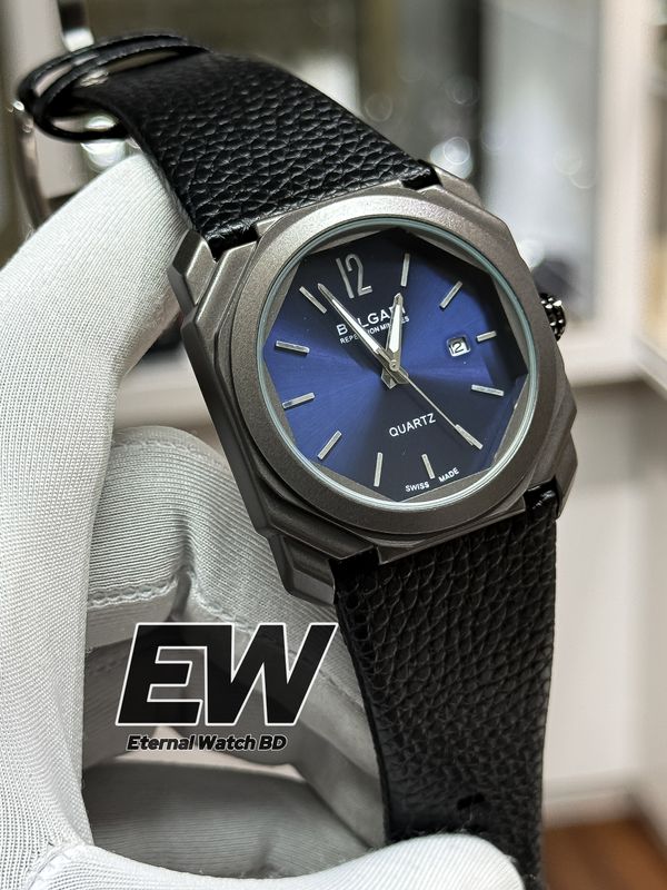 BVLGARI SWEEP BLUE DIAL BLACK BELT BLACK MATTE CASE