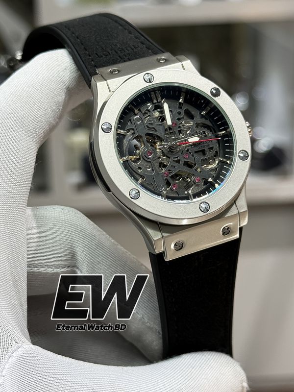 HUBLOT AUTOMOTIC BLACK VELVET BELT SILVER CASE PINK STONE