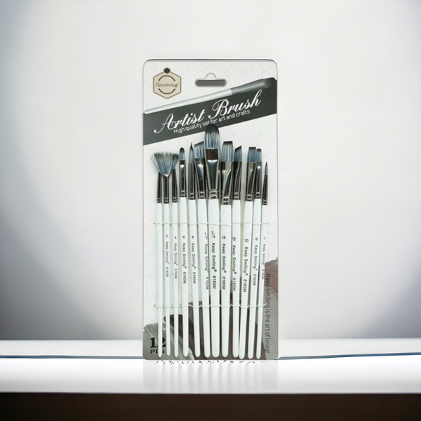 Keep Smiling Silver Body White Artist Brush 12pcs Set Mix
