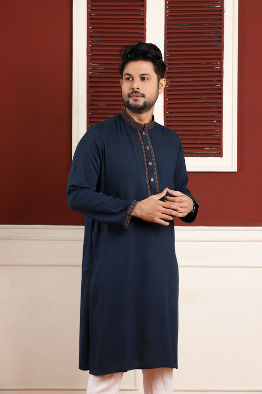 Regal Navy Embroidery Panjabi