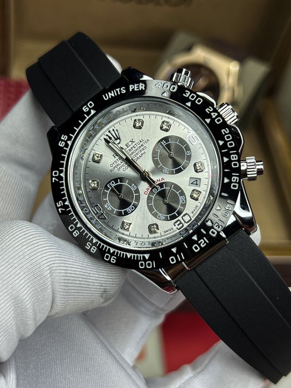 Rolex Daytona Belt Black Silver Case Silver Dial Black Sub Stone