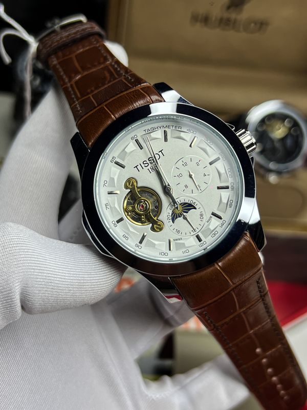 Tissot Auto Belt Brown White Dial Silver Case