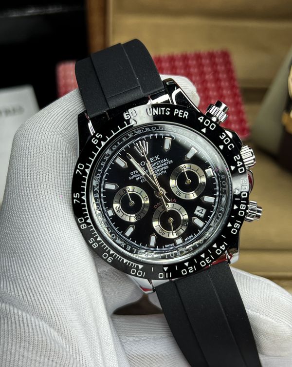 Rolex Daytona Belt Full Black Silver Case Simple