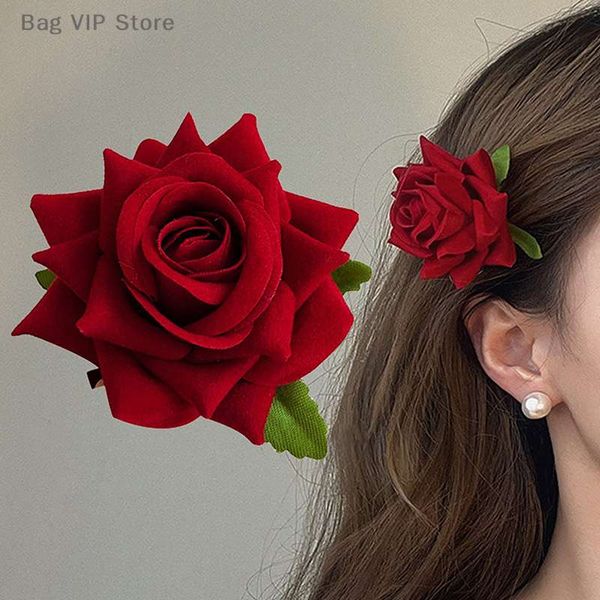 Rose velvet hair clip and brooch