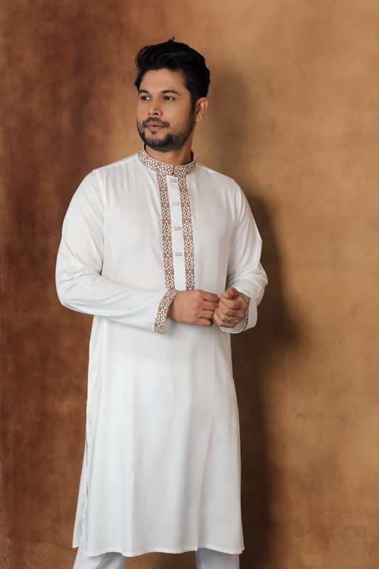Regal White Embroidered Panjabi