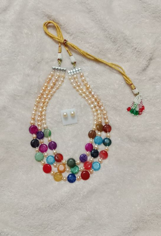 Exclusive 3 Layer Pearl & Akik combination neckpiece