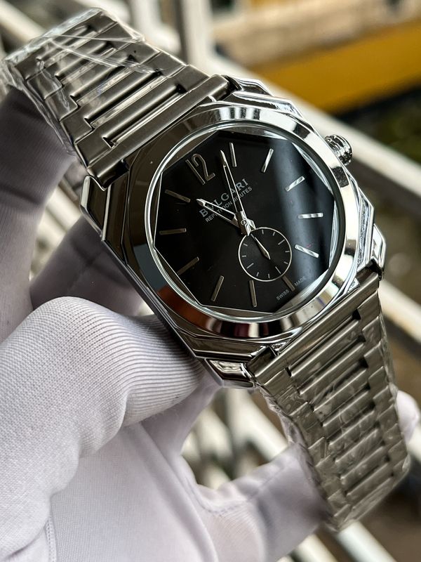 Bvlgari 60Sec Chain Silver Glossy Black Dial