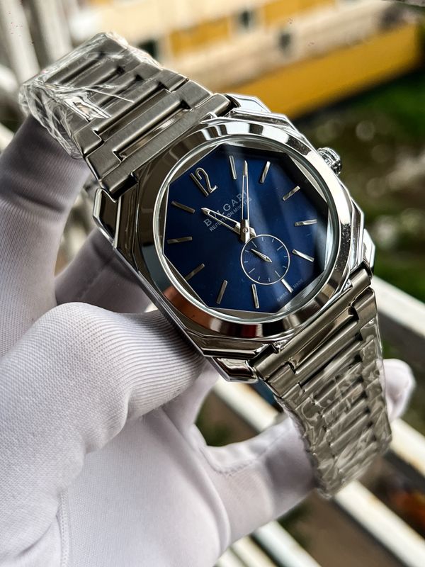 Bvlgari 60Sec Chain Silver Glossy Blue Dial