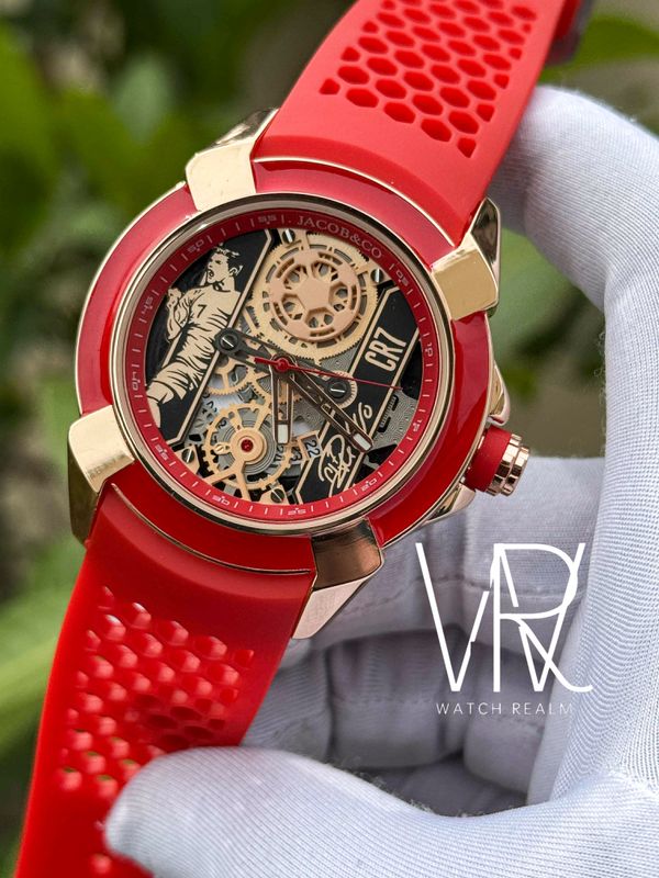 JACOB & CO CR7 QUARTZ SWEEP RG CASE RED BELT