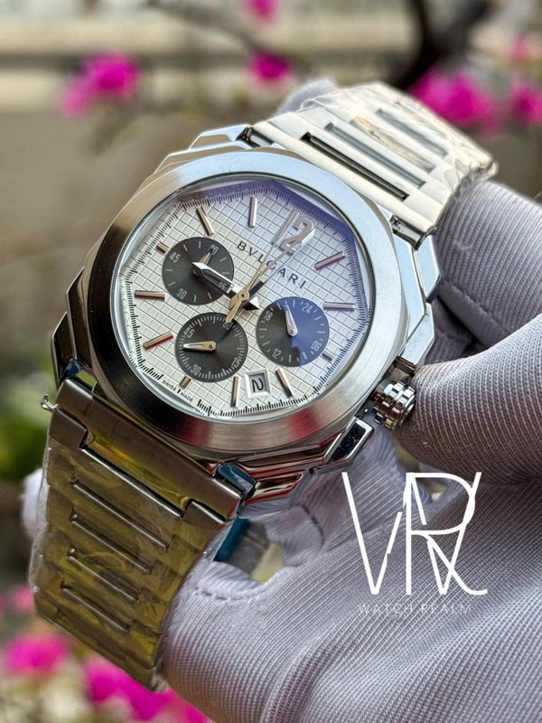 BVLGARI SILVER CHAIN WHITE DIAL BLACK SUB