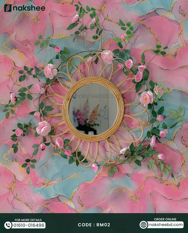 Rattan Mirror (RM02)+ Rose Vine