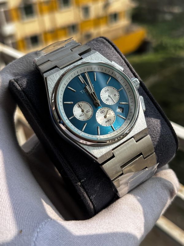 Tissot Prx Chrono Chain Silver Blue Dial