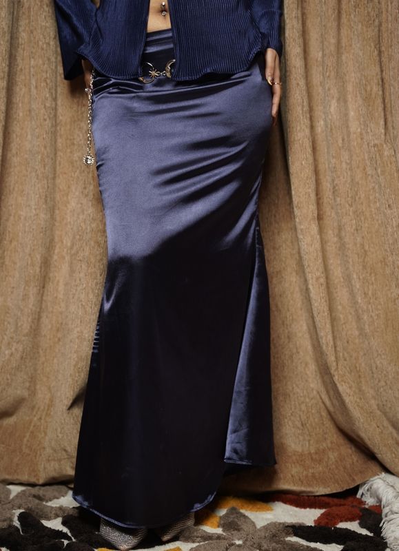 Midnight Blues Satin Skirt