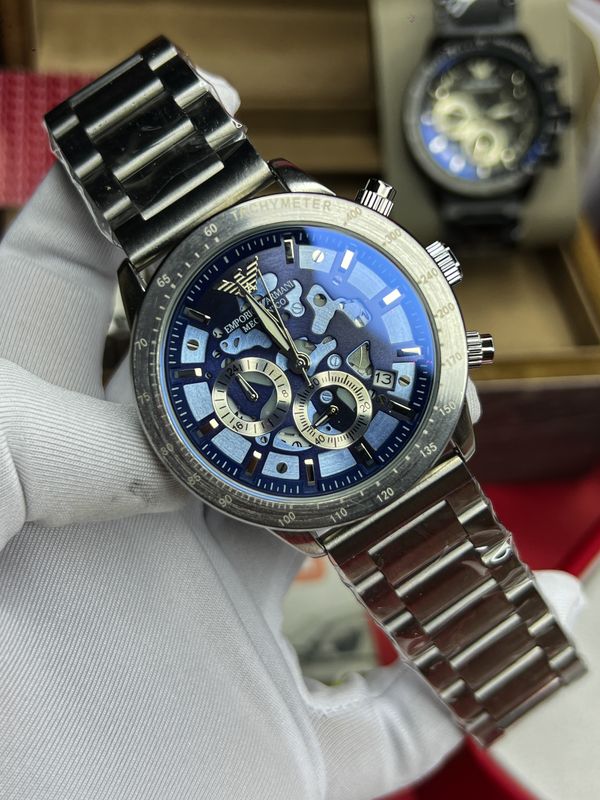 Armani Meccanico Flat Chain Silver Blue Dial V2