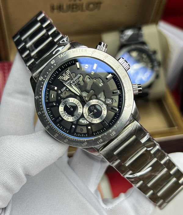 Armani Meccanico Flat Chain Silver Black Dial V2
