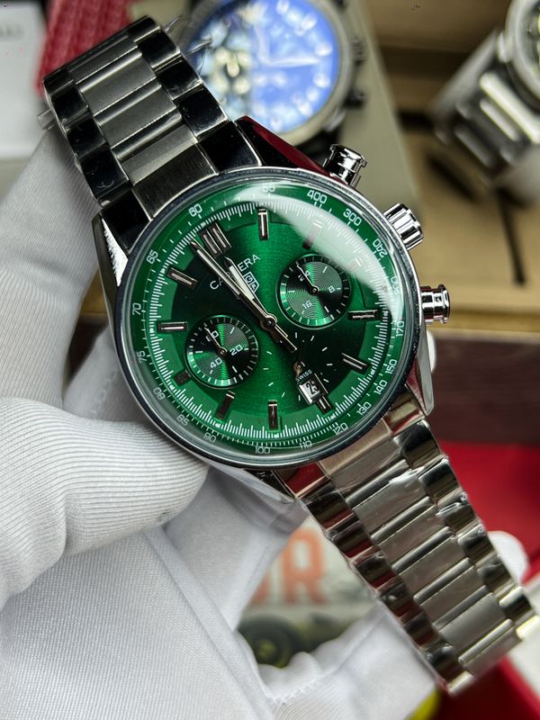 Tag Oval Chrono Chain Silver Gren Dial