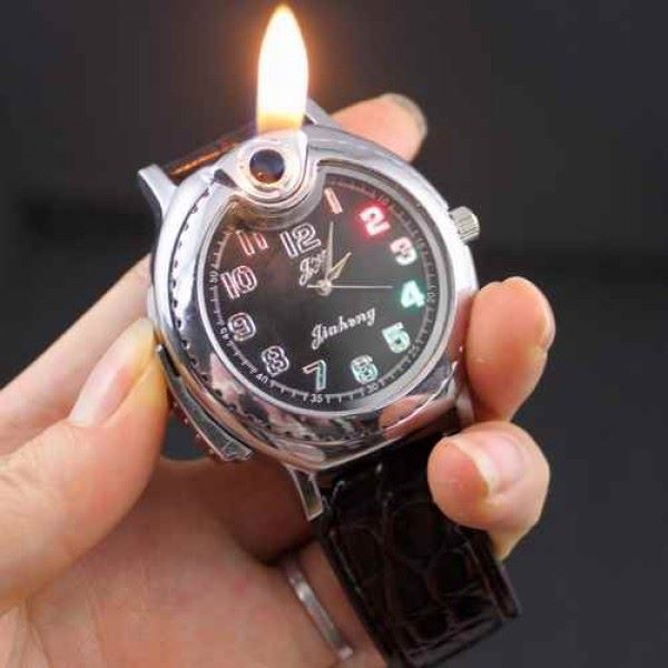 Gabbar Refillable--Gas-Cigarette-Lighter-Watch—Black-Silver WATCH AND GAS LIGHTER Cigarette Lighter (Black)