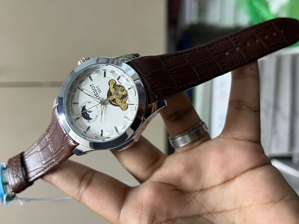 TISSOT AUTO BROWN BELT WHITE DIAL