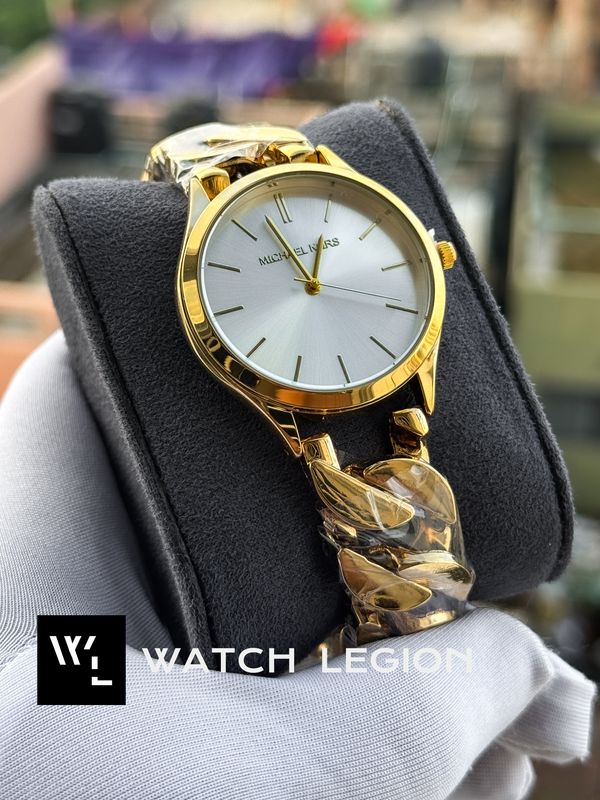 MK SHACKLE GOLDEN BIG CASE WHITE DIAL