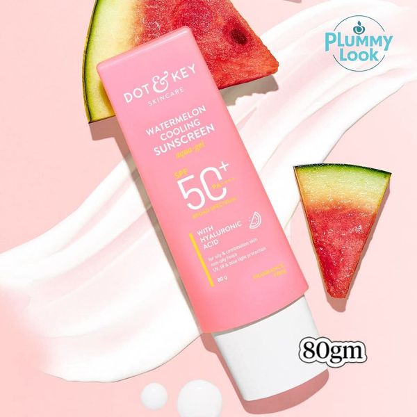Dot & Key Watermelon Hyaluronic Cooling Sunscreen SPF 50 PA+++| for Oily, Normal & Combination Skin | UV + Blue Light Protection | Lightweight | No White Cast | Boosts Vitamin D Absorption | -(50gm) & -(80gm)