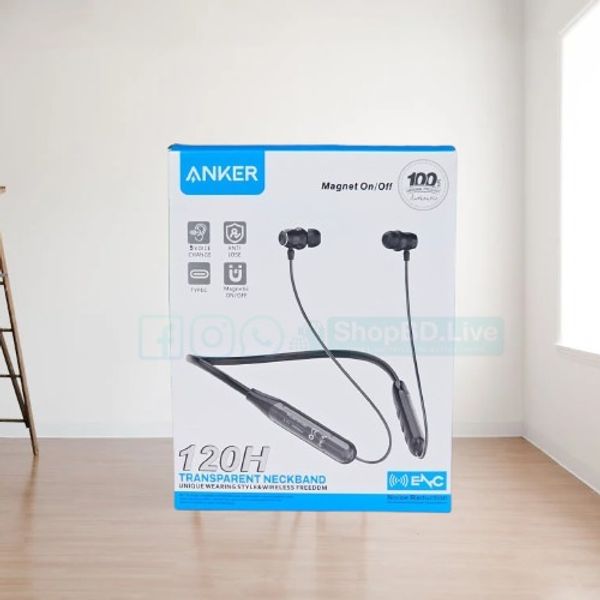 Anker 120H Transparent Neckband ENC with 5 Voice Change Modes | Long Battery Life Bluetooth Earphones | Price in BD