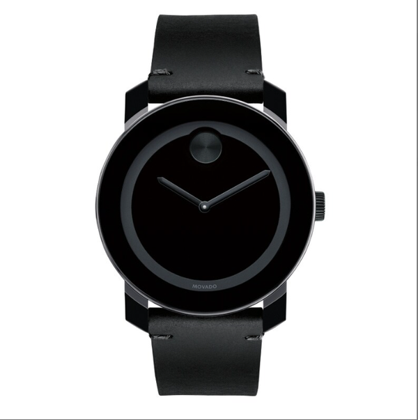 Movado BOLD Men's Black Dial, Black Leather Strap Watch (Model 3600306) (W46)