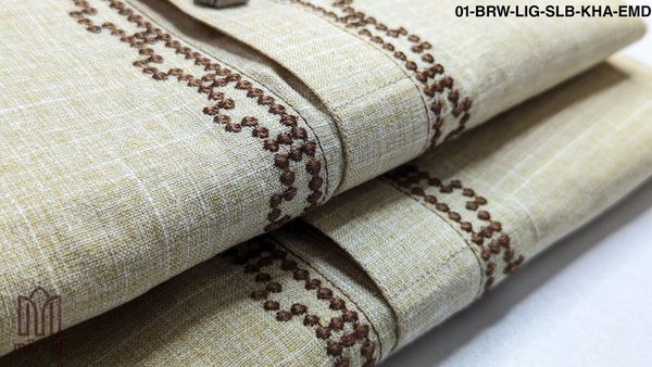 Elegant Light Brown Panjabi with Embroidered Slab Design