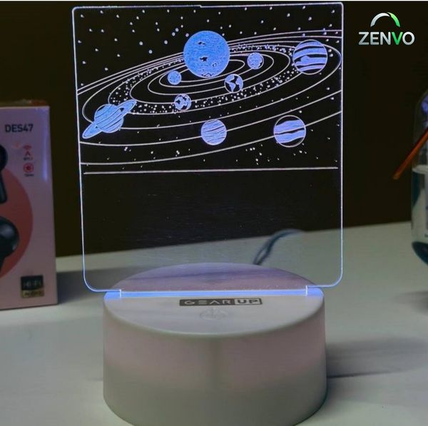 GearUP Acrylic Multicolor Night Lamp (Solar System)- WHITE
