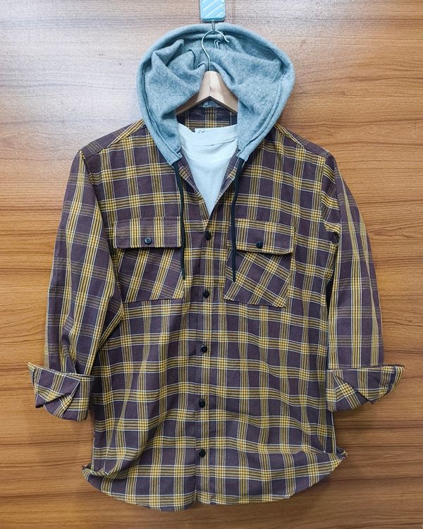 Premium check hooded shirt for winter 003