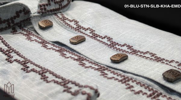 Majestic Stone Blue Panjabi with Embroidered Slab Design