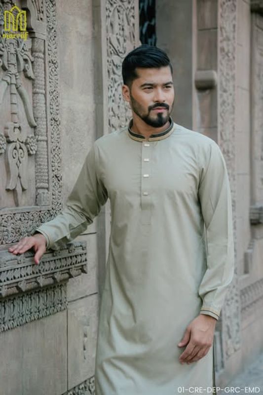 Deep Cream Grace Viscose Panjabi with Elegant Embroidery