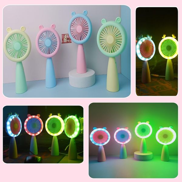 Cute Cartoon Fashion USB Rechargeable Handheld Mini Fan with LED Night Light
