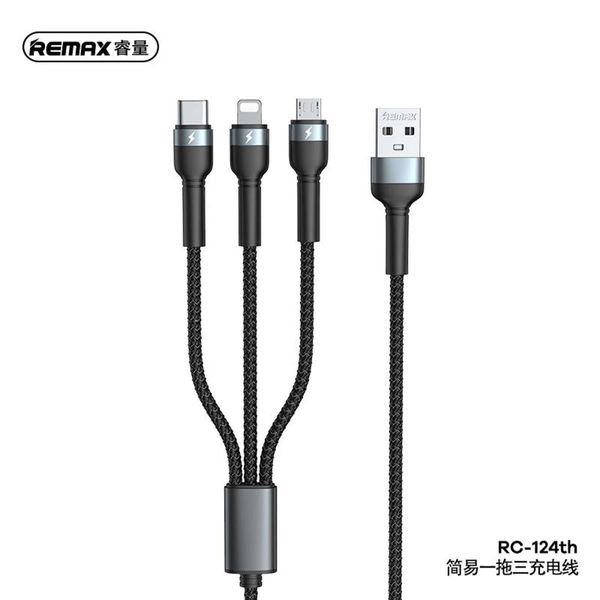 Remax RC-124th 3-in-1 Braided Data Cable-Black .