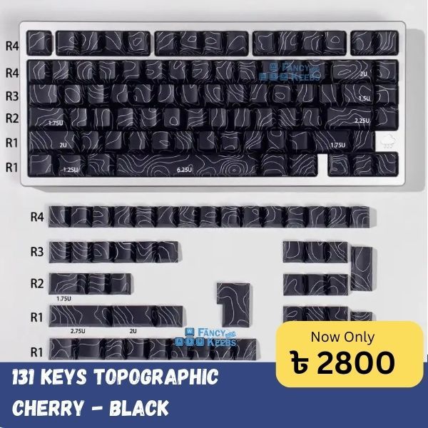 Topographic Keycaps Cherry - Black - 131 Keys - Side Engraved - Design 1