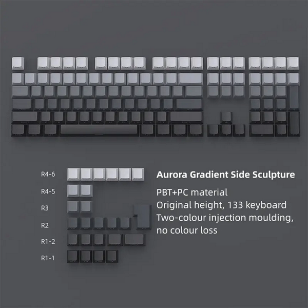 Gradient Side Engraved Keycaps - Grey - OEM - 133 Keys