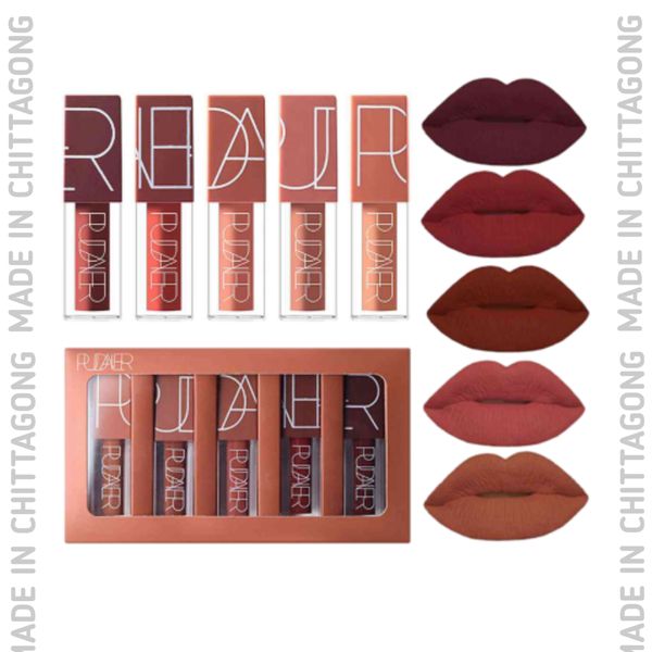 Pudaier Waterproof Long Lasting Matte Liquid Lipstick Matte Lipstick Gloss Set Lipstick Set - 5 pcs