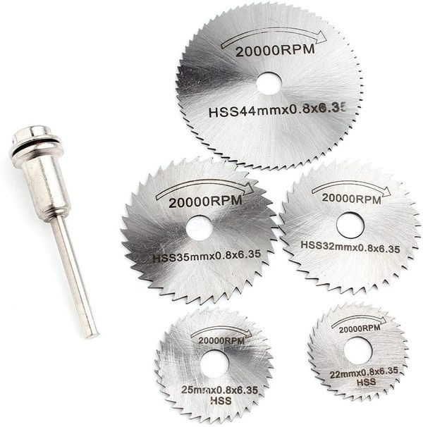 5pcs HSS Saw Blades + 1pc Extension Rod, Rotary Tool Set Circular Wood Cutting Saw Blade Discs