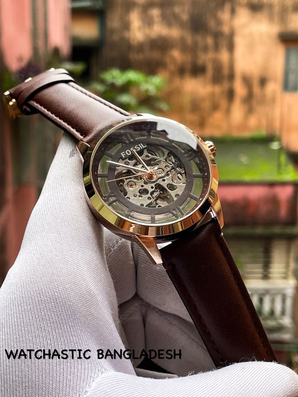 Fossil Auto Brown Belt Rose Gold Case