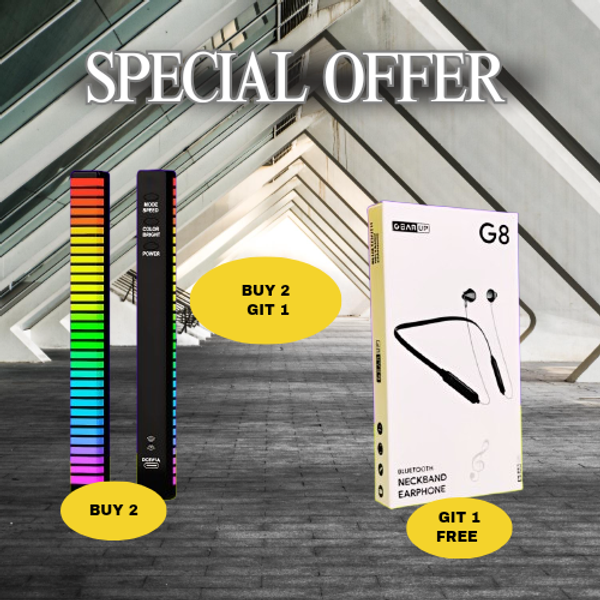 স্পেশাল কম্বো অফার ! Buy 2 – 3D RGB APP Control Rechargeable Rhythm Light (D10) Get 1 G8 Sports Neckband Free .