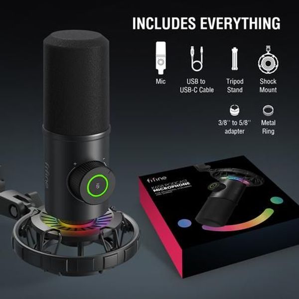 FIFINE K658 USB Dynamic Cardioid Podcast Microphone With A Live Monitoring, Gain Control, Mute Button .
