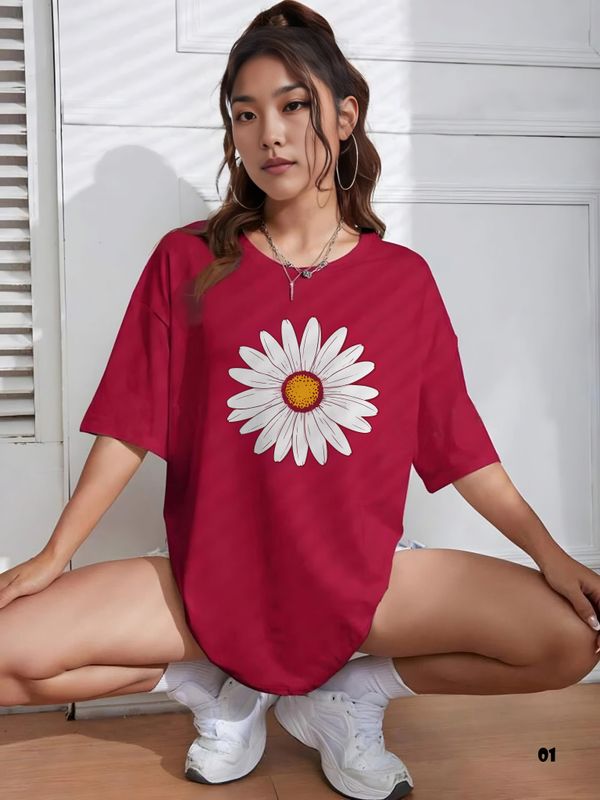 Drop Shoulder Floral Premium T-shirt - 01