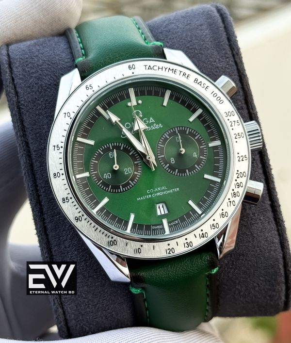 OMEGA 57 SPEED MASTER GREEN BELT GREEN DIAL SILVER CASE