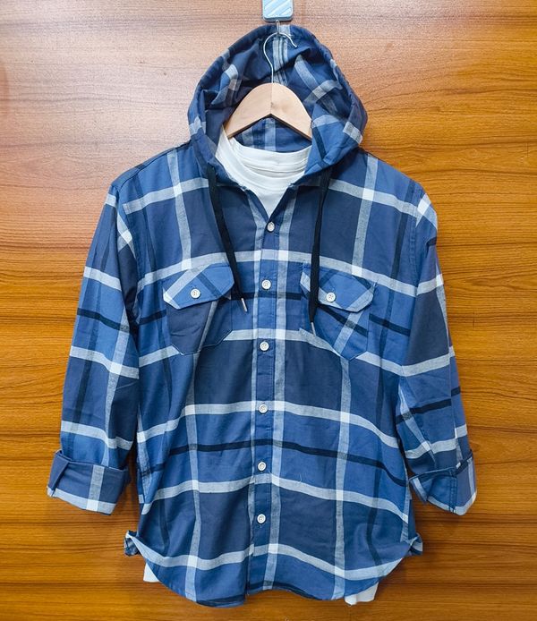 Check hooded shirt for winter 0054