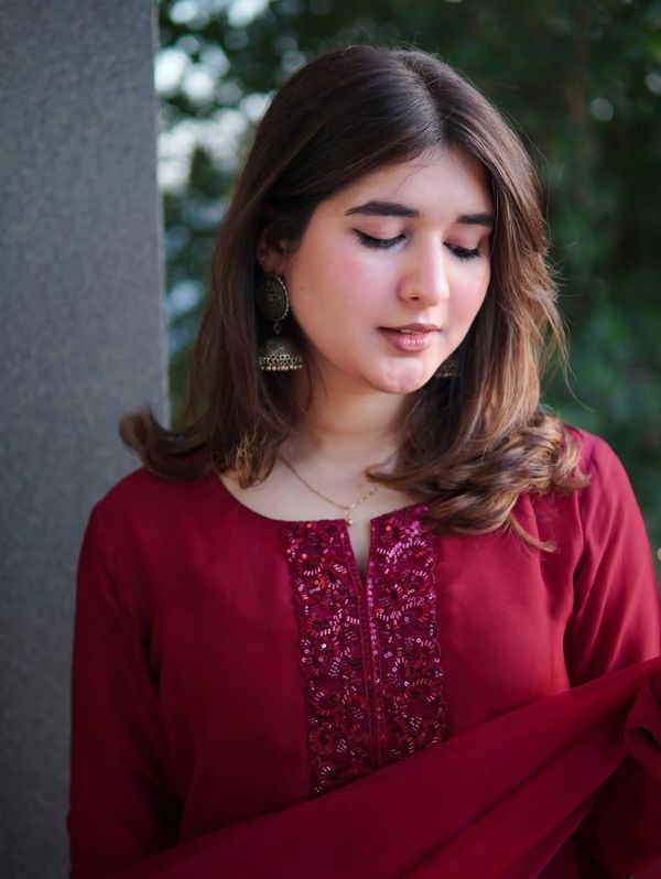 Red Wine Color Cherry georgette Three pieces - Image 2