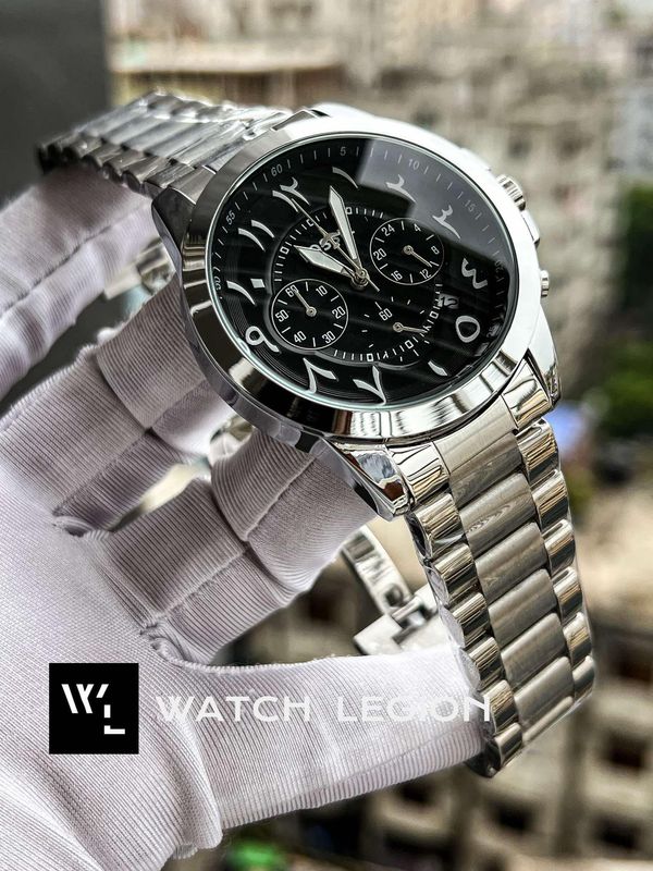 FOSSIL QUARTZ ARABIC BLACK DIAL SILVER CASE