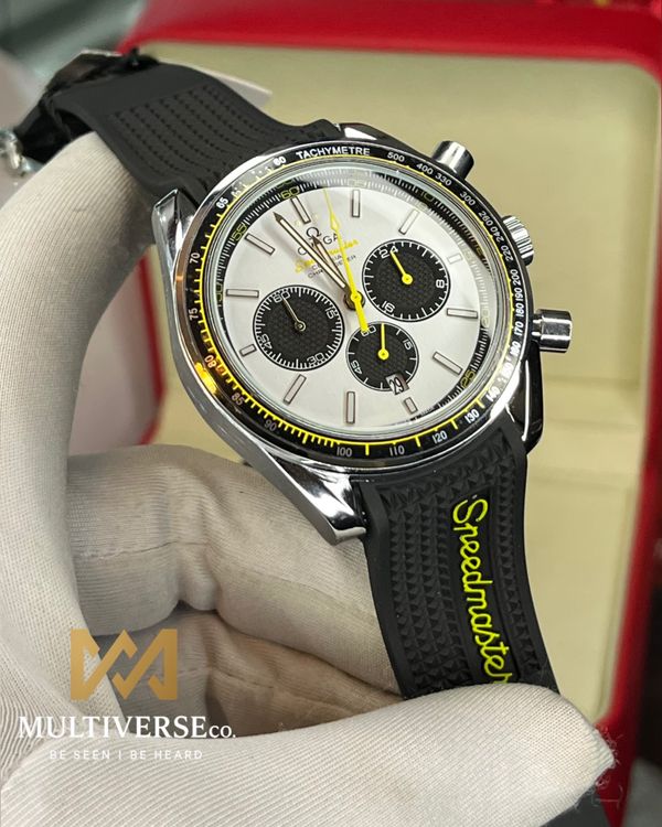 OMEGA SEAMASTER CHRONO | WHITE DIAL | BLACK SILICONE BELT (AA)